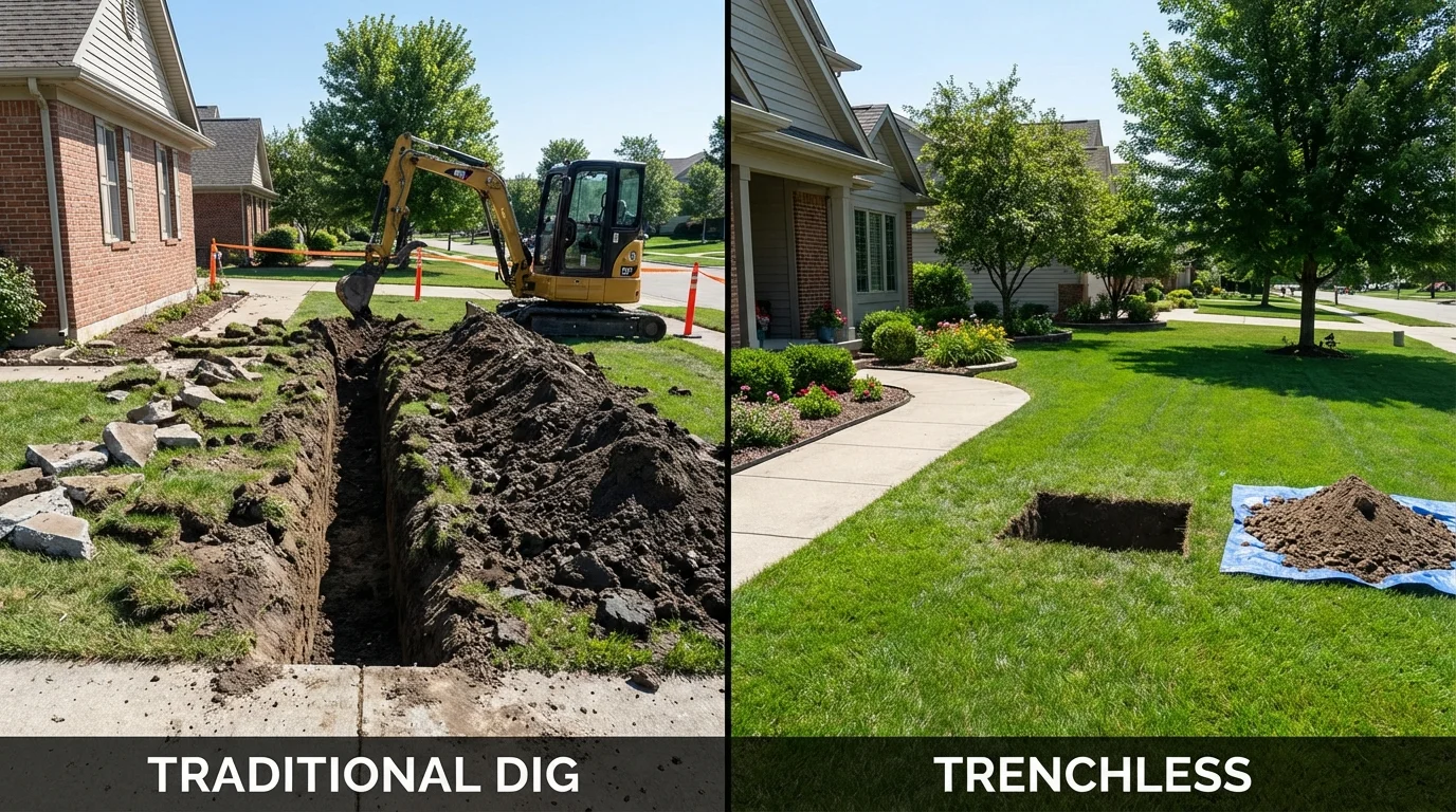 Trenchless sewer repair with minimal yard damage versus traditional excavation in Walton, NY